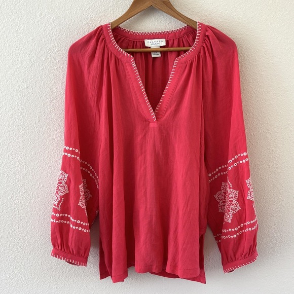 Calypso St. Barth Tops - Calypso St. Barth Embroidered Tunic Top Womens Size 1X Pink Boho Peasant‎ Beach